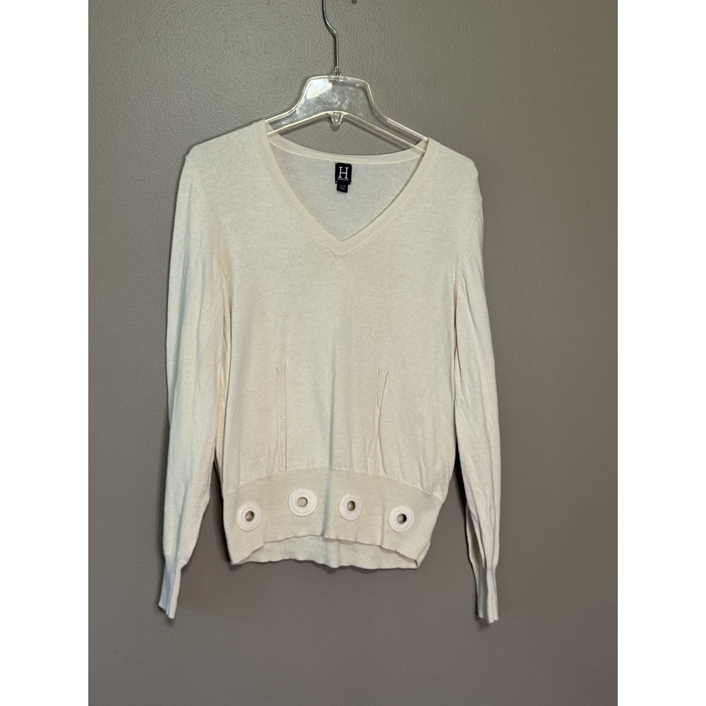 Y2K Women's Tommy Hilfiger Ivory V-neck Sweather Size XL